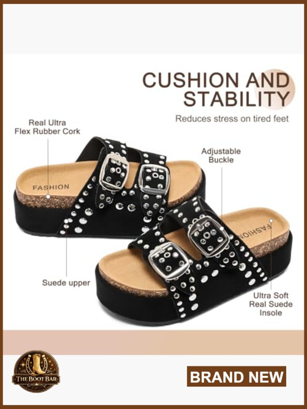 Suede Platform Sandals Slides Cushioned Non-slip Adjustable Straps Chunky - Picture 4 of 6